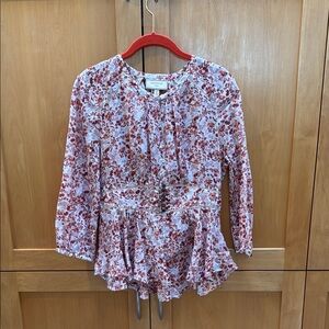 Moulinette Soeurs White and Red Ruffled Peplum Blouse